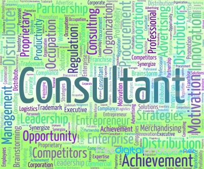 Consultant Word Means Consulting Wordcloud And Authority Stock Image