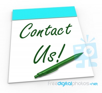 Contact Us! Notebook Means Online Support Or Chat Helpdesk Stock Image