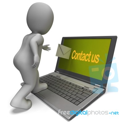 Contact Us On Laptop Shows Helpdesk Communication And Help Stock Image