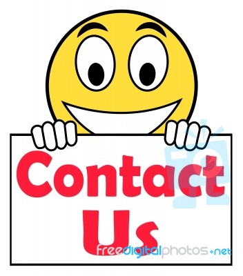 Contact Us On Sign Shows Communicate Online Stock Image