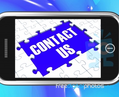 Contact Us On Smartphone Showing Online Assistance Stock Image