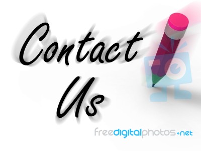 Contact Us Sign With Pencil Displays Customer Care Stock Image