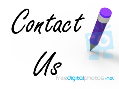 Contact Us Sign With Pencil Shows Customer Care Stock Image