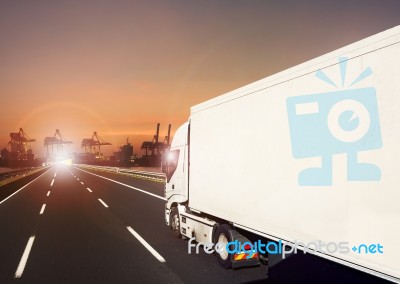 Container Truck And Cargo Plane And Logistic Industry Background… Stock Photo