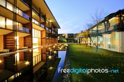 Contemporary Hotel At Night Stock Photo