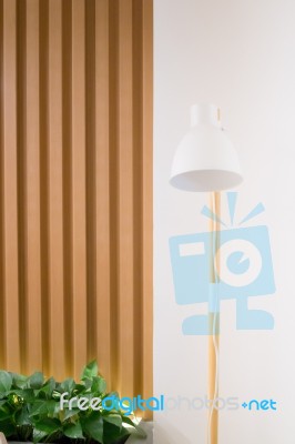 Contemporary Wooden Light In Minimal Room Style Stock Photo