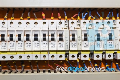 Control Panel With Circuit-breakers Stock Photo