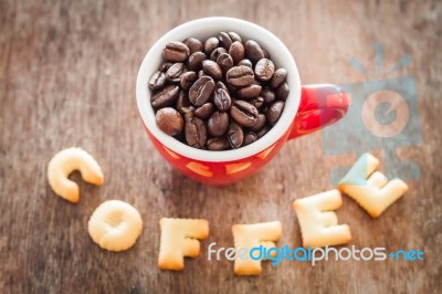 Cook Alphabet Biscuit With Coffee Cup Stock Photo