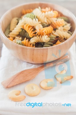 Cook Alphabet Biscuit With Fusili Pasta Stock Photo