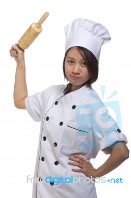 Cook Bread Woman Show Stock Photo