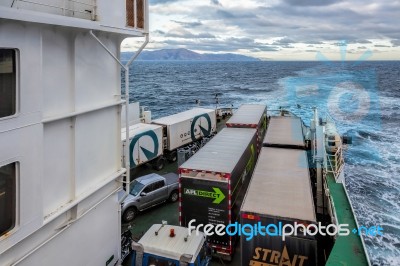 Cook Strait, New Zealand - February 11 : Ferry Crossing The Cook… Stock Photo