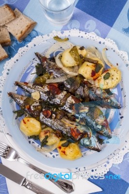 Cooked Mackerel Fish With Potato Stock Photo