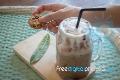 Cookie And Iced Chocolate Drink Stock Photo