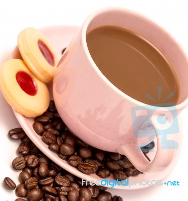 Cookies Coffee Break Means Hot Drink And Freshness Stock Photo