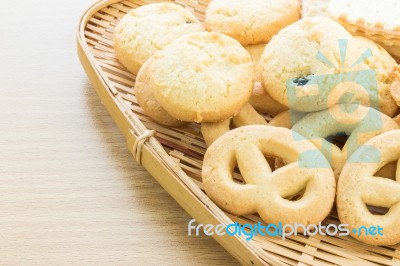 Cookies In Bamboo Bowl Stock Photo