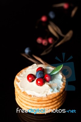 Cookies With Cream Cheese And Blueberries Stock Photo