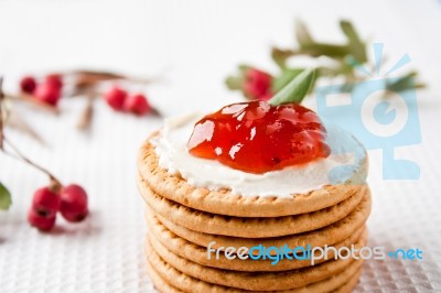 Cookies With Strawberry Jam Stock Photo