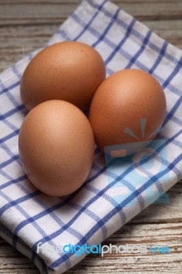 Cooking Eggs Napery Kitchen Wood Teak Vintage Still Life Background Stock Photo