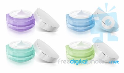 Cool Color Triangle Cosmetic Jar Open Cap Stock Photo