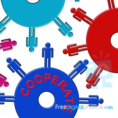 Cooperate Cogs Indicates Gear Wheel And Teamwork Stock Image