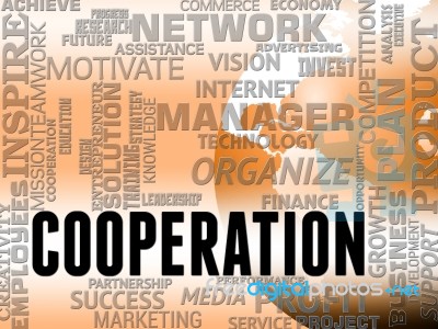 Cooperation Words Shows Teamwork Partnership And Unity Stock Image