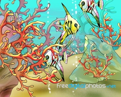 Coral Fishes Underwater Illustration Stock Image