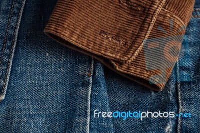 Corduroy Sleeve On Jeans Stock Photo