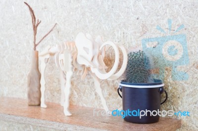 Cork Shelf Decorated With Colorful Ornament Stock Photo