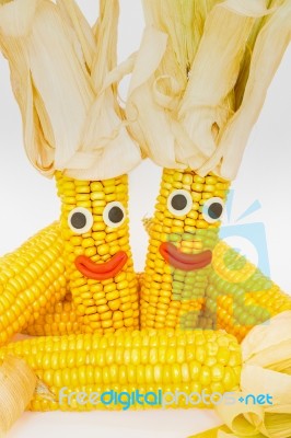 Corncobs With Eyes And Mouth Stock Photo