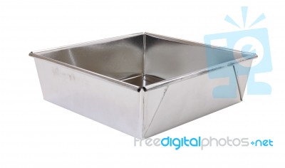 Corner Rectangle Tin Tray For Bakery On White Background Stock Photo