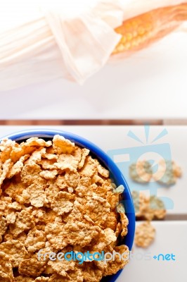 Cornflakes In A Blue Bowl Stock Photo