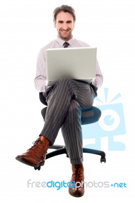 Corporate Guy Preparing Presentaion Stock Photo