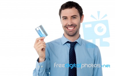 Corporate Guy Showing His Debit Card Stock Photo