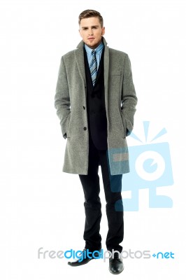 Corporate Guy Wearing Long Overcoat Stock Photo