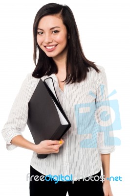 Corporate Lady Holding Business Folder Stock Photo