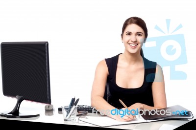 Corporate Lady Preparing Documents Stock Photo