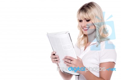 Corporate Lady Reading Business Magazine Stock Photo