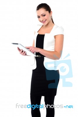 Corporate Lady Using Tablet Pc Device Stock Photo