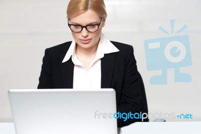 Corporate Lady Working On Laptop Stock Photo