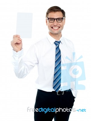 Corporate Male Holding Blank Card Stock Photo