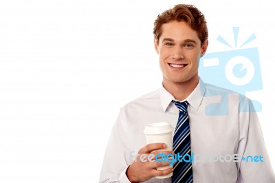 Corporate Man Holding Cold Beverage Stock Photo