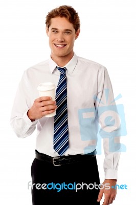 Corporate Man Holding Cold Beverage Stock Photo