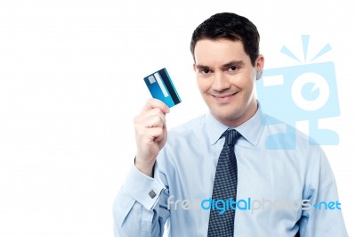 Corporate Man Holding Debit Card Stock Photo