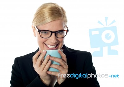 Corporate Woman Enjoying Coffee Stock Photo