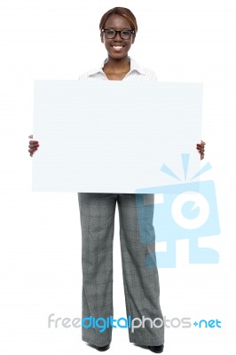 Corporate Woman Holding Blank Board Stock Photo