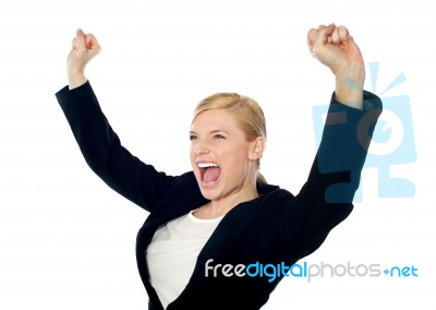 Corporate Woman Sharing Success Stock Photo