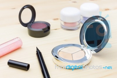 Cosmetic Foundation And Eye Liner And Eyeshadow Stock Photo