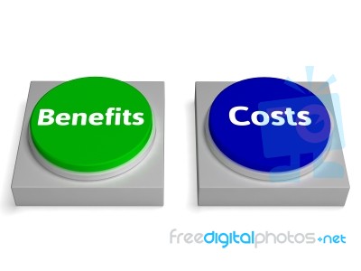 Costs Benefits Buttons Shows Cost Benefit Analysis Stock Image