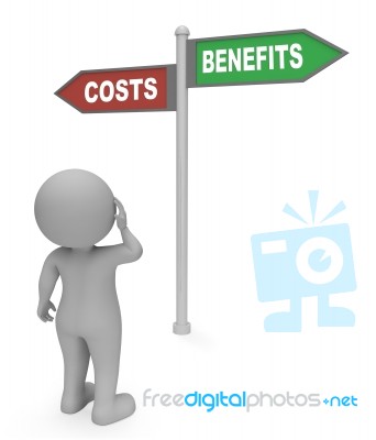 Costs Benefits Sign Shows Outlay Expenditure 3d Rendering Stock Image