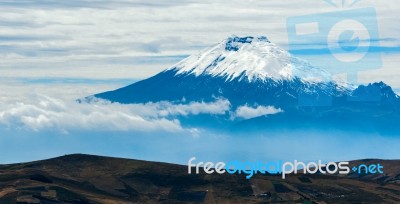 Cotopaxi Volcano Over The Plateau, Andean Highlands Of Ecuador, Stock Photo